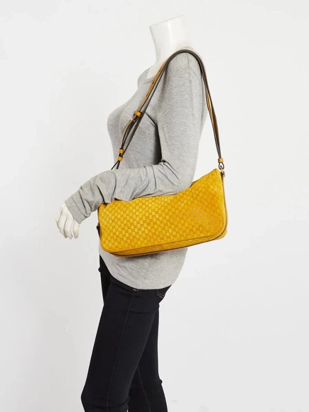 Gucci Yellow Micro Guccissima Embossed Suede Half Moon Horsebit Shoulder Bag - Picture 2 of 11